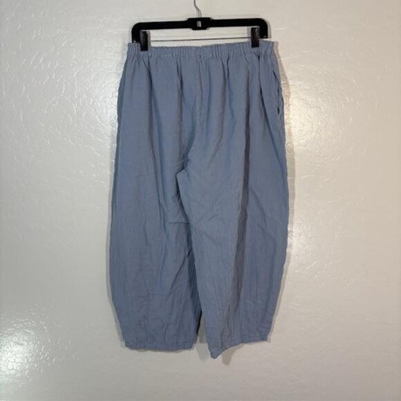 Oh My Gauze Pants Womens 3 Light Blue Crinkle Cotton Elastic Waist Cropped Capri - Picture 5 of 8